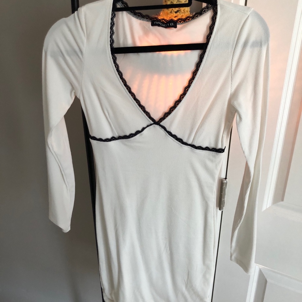 Arden B White Dress with Black Lace Accent
